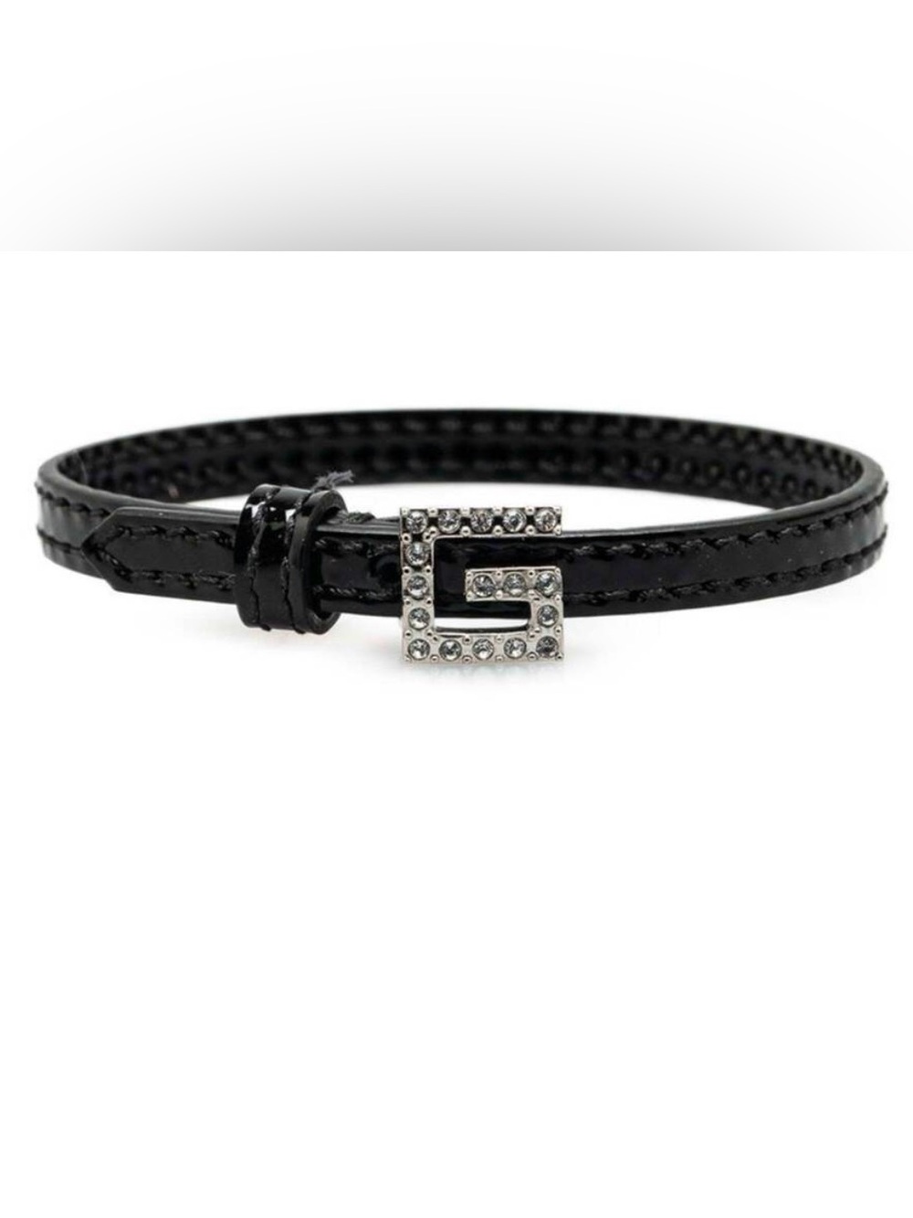 Black Gucci Crystal G Letter Leather Bracelet